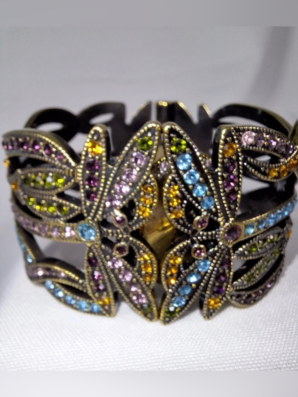 Heidi Daus "Dancing Dragonfly" Crystal  Hinged Bangle Bracelet Hidden Face watch